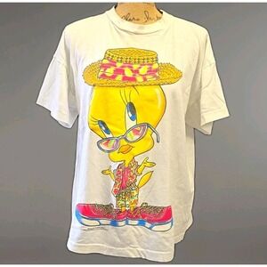 Vintage Tweety Bird Graphic T Shirt sz M White Cartoon Tropical Single Stitch